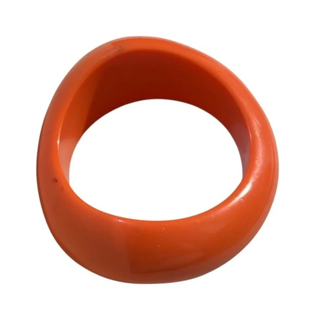 Vintage Lucite‎ Bracelet Chunky Coral Color Bangle 1-1.5x8